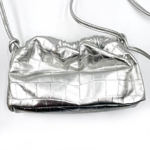 Mansur Gavriel Mini Cloud Clutch Bag Silver Metallic Leather Crossbody Strap - Picture 6 of 15